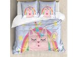 Abakuhaus Set Copripiumino Arcobaleno Per Letti Singoli, Disegno Gatti-Cuori-Gattini, Antiacaro, Adatto A Chi Soffre Di Allergie, Con Federa, 155 Cm X 220 Cm - 80 X 80 Cm, Rosa-Rosa Baby
