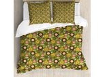 Abakuhaus Set Copripiumino Per Letto Singolo, Fiori Primaverili Naturali, Antiacaro, Adatto A Chi Soffre Di Allergie, Con Federa, 155 Cm X 220 Cm - 80 X 80 Cm, Verde Oliva Multicolore