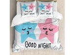 Abakuhaus Set Copripiumino Per Letto Singolo, TräUme Sterne Kuss, Antiacaro, Adatto A Chi Soffre Di Allergie, Con Federa, 200 Cm X 200 Cm - 80 X 80 Cm, Azzurro Cielo Rosa Confetto