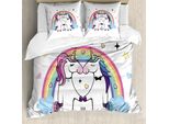 Set Copripiumino Abakuhaus Rainbow Per Letti Singoli, Coppia Di Unicorni, Antiacaro, Adatto A Chi Soffre Di Allergie, Con Federa, 200 Cm X 200 Cm - 80 X 80 Cm, Multicolore
