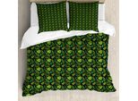 Abakuhaus Set Copripiumino Esotico Per Letti Singoli, Foglie Tropicali, Antiacaro, Adatto A Chi Soffre Di Allergie, Con Federa, 155 Cm X 220 Cm - 80 X 80 Cm, Grigio Antracite E Verde Lime