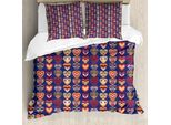 Abakuhaus Set Copripiumino Per Letti Singoli, Disegno Colorato A Cuori, Antiacaro, Adatto A Chi Soffre Di Allergie, Con Federa, 200 Cm X 200 Cm - 80 X 80 Cm, Lavanda Scuro Multicolore