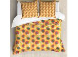 Abakuhaus Set Copripiumino Per Letti Singoli, Motivo Estivo Con Girasoli, Antiacaro, Adatto A Chi Soffre Di Allergie, Con Federa, 155 Cm X 220 Cm - 80 X 80 Cm, Senape Multicolore