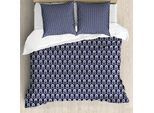 Abakuhaus Set Copripiumino Per Letto Singolo, Folkloric Floral Monochrome, Antiacaro E Anallergico, Con Federa, 200 Cm X 200 Cm - 80 X 80 Cm, Viola Scuro, Blu, Bianco