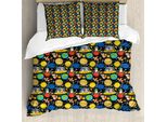 Set Copripiumino Abakuhaus Per Letti Singoli, Animali E Pianeti Divertenti, Antiacaro, Adatto A Chi Soffre Di Allergie, Con Federa, 200 Cm X 200 Cm - 80 X 80 Cm, Multicolore