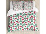 Abakuhaus Set Copripiumino Per Letto Singolo, Melone, Fette Di Anguria Con Cuori, Antiacaro, Adatto A Chi Soffre Di Allergie, Con Federa, 200 Cm X 200 Cm - 80 X 80 Cm, Corallo Scuro Verde Bosco