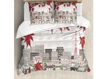 Abakuhaus Tokyo Set Copripiumino Per Letti Singoli, Panorama Urbano Giapponese, Antiacaro, Adatto A Chi Soffre Di Allergie, Con Federa, 200 Cm X 200 Cm - 80 X 80 Cm, Rosso Cocco