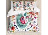 Abakuhaus Set Copripiumino Per Letto Singolo, Decorato Con Uccelli E Fiori, Antiacaro, Adatto A Chi Soffre Di Allergie, Con Federa, 155 Cm X 220 Cm - 80 X 80 Cm, Multicolore