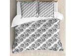 Abakuhaus Set Copripiumino Per Letti Singoli, Motivo Floreale Vintage, Antiacaro E Anallergico Con Federa, 200 Cm X 200 Cm - 80 X 80 Cm, Grigio Antracite E Bianco