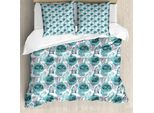 Abakuhaus Set Copripiumino Per Letto Singolo Con Motivo Cani E Gatti, Disegni A Matita, Antiacaro, Adatto A Chi Soffre Di Allergie, Con Federa, 155 Cm X 220 Cm - 80 X 80 Cm, Blu Cielo Scuro Blu Cadetto