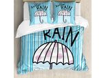 Set Copripiumino Abakuhaus Per Letti Singoli, Hello Rain Wording Umbrella, Antiacaro, Adatto A Chi Soffre Di Allergie, Con Federa, 200 Cm X 200 Cm - 80 X 80 Cm, Blu Pallido Malva