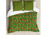 Abakuhaus Set Copripiumino Per Letto Singolo, Melone, Strisce Verticali, Antiacaro, Adatto A Chi Soffre Di Allergie, Con Federa, 200 Cm X 200 Cm - 80 X 80 Cm, Fern Green JäGergrüN