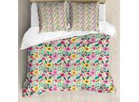 Abakuhaus Set Copripiumino Per Letto Singolo, Doodle Peonie Bacche Foglie, Antiacaro Adatto A Chi Soffre Di Allergie Con Federa, 200 Cm X 200 Cm - 80 X 80 Cm, Multicolore