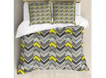 Set Copripiumino Retrò Abakuhaus Per Letti Singoli, Motivo Nostalgico A Zig Zag, Antiacaro E Anallergico, Con Federa, 155 Cm X 220 Cm - 80 X 80 Cm, Giallo Avorio E Grigio