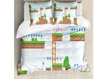 Abakuhaus Set Copripiumino Per Letto Singolo, 90 Retro-Computerspiel, Antiacaro, Adatto A Chi Soffre Di Allergie, Con Federa, 155 Cm X 220 Cm - 80 X 80 Cm, Azzurro Mela Verde