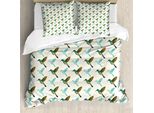 Abakuhaus Set Copripiumino Per Letto Singolo, Colibrì Colorati, Antiacaro, Adatto A Chi Soffre Di Allergie, Con Federa, 200 Cm X 200 Cm - 80 X 80 Cm, Avorio Scuro Seafoam
