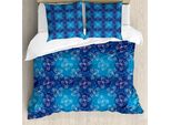 Abakuhaus Set Copripiumino Per Letto Singolo, Fiori Astratti, Antiacaro, Adatto A Chi Soffre Di Allergie, Con Federa, 155 Cm X 220 Cm - 80 X 80 Cm, Blu Cielo Scuro Blu Mare
