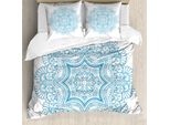 Abakuhaus Set Copripiumino Blu Mandala Per Letti Singoli, Monotone Floral Round, Antiacaro, Adatto A Chi Soffre Di Allergie, Con Federa, 200 Cm X 200 Cm - 80 X 80 Cm, Blu Mare E Bianco