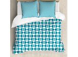 Abakuhaus Set Copripiumino Artistico Per Letti Singoli, Cerchi E Quadrati Diagonali, Antiacaro E Anallergico Con Federa, 155 Cm X 220 Cm - 80 X 80 Cm, Blu Mare E Bianco
