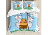 Abakuhaus Set Copripiumino Per Letto Singolo BienenköNigin, Personaggio Con Boccaglio, Antiacaro, Adatto A Chi Soffre Di Allergie, Con Federa, 155 Cm X 220 Cm - 80 X 80 Cm, Pale Sky Blue Multicolor