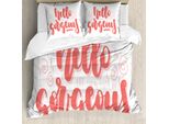 Abakuhaus Ciao Splendido Set Copripiumino Per Letti Singoli, Tipografia, Antiacaro, Adatto A Chi Soffre Di Allergie, Con Federa, 200 Cm X 200 Cm - 80 X 80 Cm, Terra Di Siena Bruciata E Bianco
