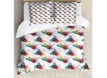 Abakuhaus Set Copripiumino Vivace Per Letti Singoli, Foglie Tropicali Wild Flower, Antiacaro Adatto A Chi Soffre Di Allergie Con Federa, 155 Cm X 220 Cm - 80 X 80 Cm, Bianco Multicolore