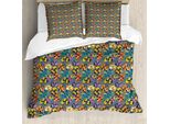 Abakuhaus Set Copripiumino Tropicale Per Letti Singoli, Hibiscus Aloha Geometrico, Antiacaro, Adatto A Chi Soffre Di Allergie, Con Federa, 155 Cm X 220 Cm - 80 X 80 Cm, Multicolore