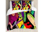 Abakuhaus Set Copripiumino Rock'n'Roll Per Letti Singoli, Creativo E Gotico, Antiacaro, Adatto A Chi Soffre Di Allergie, Con Federa, 155 Cm X 220 Cm - 80 X 80 Cm, Viola Scuro Multicolore