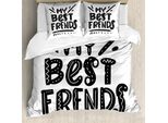 Abakuhaus Set Copripiumino Best Friend Per Letti Singoli, Simboli Dell'amore Monocromatici, Antiacaro E Anallergico Con Federa, 200 Cm X 200 Cm - 80 X 80 Cm, Grigio Antracite E Bianco