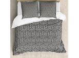 Abakuhaus Set Copripiumino Geometrico Per Letti Singoli, Forme Cubiche, Arte Astratta, Antiacaro, Adatto A Chi Soffre Di Allergie, Con Federa, 155 Cm X 220 Cm - 80 X 80 Cm, Grigio Antracite E Avorio