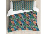 Abakuhaus Set Copripiumino Per Letto Singolo, Foglie Di Piante Grasse, Antiacaro, Adatto A Chi Soffre Di Allergie, Con Federa, 200 Cm X 200 Cm - 80 X 80 Cm, Multicolore