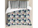Abakuhaus Set Copripiumino Tropicale Per Letti Singoli, Summer Flowers Uccello Esotico, Antiacaro, Adatto A Chi Soffre Di Allergie, Con Federa, 200 Cm X 200 Cm - 80 X 80 Cm, Multicolore