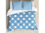 Abakuhaus Set Copripiumino Blu Mandala Per Letti Singoli, Motivo Floreale Orientale, Antiacaro, Adatto A Chi Soffre Di Allergie, Con Federa, 200 Cm X 200 Cm - 80 X 80 Cm, Blu Mare E Bianco
