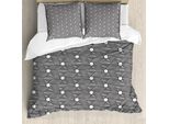 Abakuhaus Set Copripiumino Artistico Per Letti Singoli, Motivi Floreali, Antiacaro, Adatto A Chi Soffre Di Allergie, Con Federa, 200 Cm X 200 Cm - 80 X 80 Cm, Grigio Antracite E Bianco