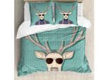 Set Copripiumino Abakuhaus Hipster Per Letti Singoli, Cervo Con Maglione Colorato, Antiacaro, Adatto A Chi Soffre Di Allergie, Con Federa, 155 Cm X 220 Cm - 80 X 80 Cm, Multicolore