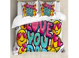 Abakuhaus Set Copripiumino Per Letto Singolo Per La Festa Del Papà, Emoticon Sorriso "Ti Voglio Bene Papà"", Antiacaro, Adatto A Chi Soffre Di Allergie, Con Federa, 155 Cm X 220 Cm - 80 X 80 Cm, Giallo E Grigio"
