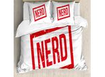Abakuhaus Set Copripiumino Geeky Per Letti Singoli, Stile Grunge Con Scritte Nerd, Antiacaro, Adatto A Chi Soffre Di Allergie, Con Federa, 200 Cm X 200 Cm - 80 X 80 Cm, Bianco Vermiglio