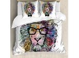 Set Copripiumino Abakuhaus Hipster Per Letti Singoli, Lion Bow Creative-Spritzer, Antiacaro, Adatto A Chi Soffre Di Allergie, Con Federa, 200 Cm X 200 Cm - 80 X 80 Cm, Multicolore