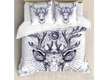 Abakuhaus Set Copripiumino Wild Jagen Per Letti Singoli, Disegno Testa Di Renna, Antiacaro, Adatto A Chi Soffre Di Allergie, Con Federa, 155 Cm X 220 Cm - 80 X 80 Cm, Viola, Blu, Grigio