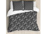Set Copripiumino Abakuhaus Per Letti Singoli, Peonie Monocromatiche, Antiacaro, Adatto A Chi Soffre Di Allergie, Con Federa, 155 Cm X 220 Cm - 80 X 80 Cm, Grigio Antracite E Bianco