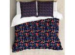 Abakuhaus Set Copripiumino Esotico Per Letti Singoli, Fiori Della Giungla Tropicale, Antiacaro, Adatto A Chi Soffre Di Allergie, Con Federa, 155 Cm X 220 Cm - 80 X 80 Cm, Indaco Multicolore