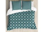 Abakuhaus Set Copripiumino Marocchino Per Letti Singoli, Motivo Floreale Mediterraneo, Antiacaro, Adatto A Chi Soffre Di Allergie, Con Federa, 155 Cm X 220 Cm - 80 X 80 Cm, Blu Petrolio Verde Acqua