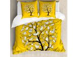 Abakuhaus Set Copripiumino Per Letto Singolo Yellow Bird, Uccelli E Rami Doodle, Antiacaro, Adatto A Chi Soffre Di Allergie, Con Federa, 200 Cm X 200 Cm - 80 X 80 Cm, Terra Giallo Bianco