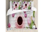 Set Copripiumino Abakuhaus Per Letti Singoli, Cup Makronen Und Tulpen, Antiacaro, Adatto A Chi Soffre Di Allergie, Con Federa, 155 Cm X 220 Cm - 80 X 80 Cm, Multicolore