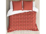 Abakuhaus Set Copripiumino Vivace Per Letti Singoli, Stile Vintage Con Motivi Geometrici, Antiacaro E Anallergico, Con Federa, 155 Cm X 220 Cm - 80 X 80 Cm, Salmone Caldo Taupe