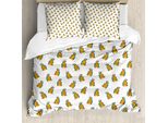 Abakuhaus Set Copripiumino Per Letto Singolo Yellow Bird, Pappagalli Tropicali, Antiacaro, Adatto A Chi Soffre Di Allergie, Con Federa, 155 Cm X 220 Cm - 80 X 80 Cm, Giallo Scuro Blu Cadetto