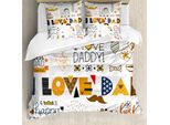 Abakuhaus Set Copripiumino Per Letto Singolo Per La Festa Del Papà, Calligraphic Doodle, Antiacaro, Adatto A Chi Soffre Di Allergie, Con Federa, 155 Cm X 220 Cm - 80 X 80 Cm, Bianco Multicolore