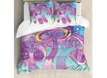 Abakuhaus Set Copripiumino Artistico Per Letti Singoli, Trippy Magic Mushrooms, Antiacaro E Anallergico, Con Federa, 155 Cm X 220 Cm - 80 X 80 Cm, Multicolore