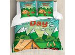 Abakuhaus Set Copripiumino Per Letto Singolo, Paesaggio Montano, Antiacaro, Adatto A Chi Soffre Di Allergie, Con Federa, 155 Cm X 220 Cm - 80 X 80 Cm, Fern Green Multicolor