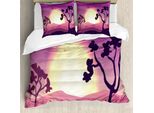 Set Copripiumino Naturale Abakuhaus Per Letti Singoli, Gradient Landscape, Antiacaro, Adatto A Chi Soffre Di Allergie, Con Federa, 155 Cm X 220 Cm - 80 X 80 Cm, Pale Fuchsia Aubergine
